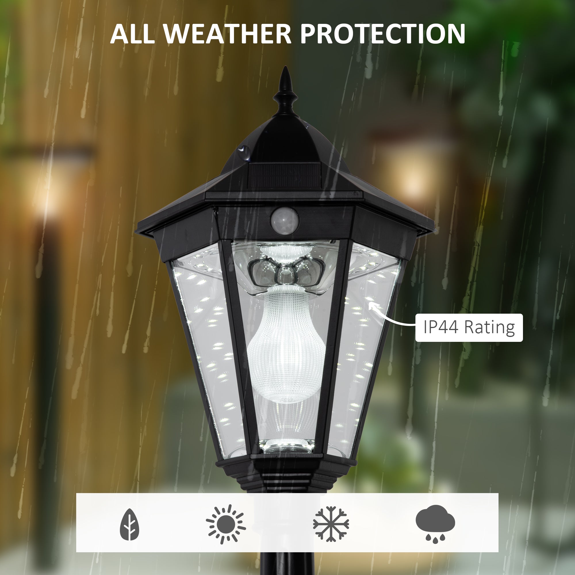 1.9M Garden Lamp Post Light, IP44 Outdoor LED Solar Powered Lantern Lamp with Decorative Bulb, Aluminium Frame for Patio, Pathway and Walkway, Black