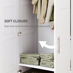 Double Paneled Door Wardrobe, with Shelves - White