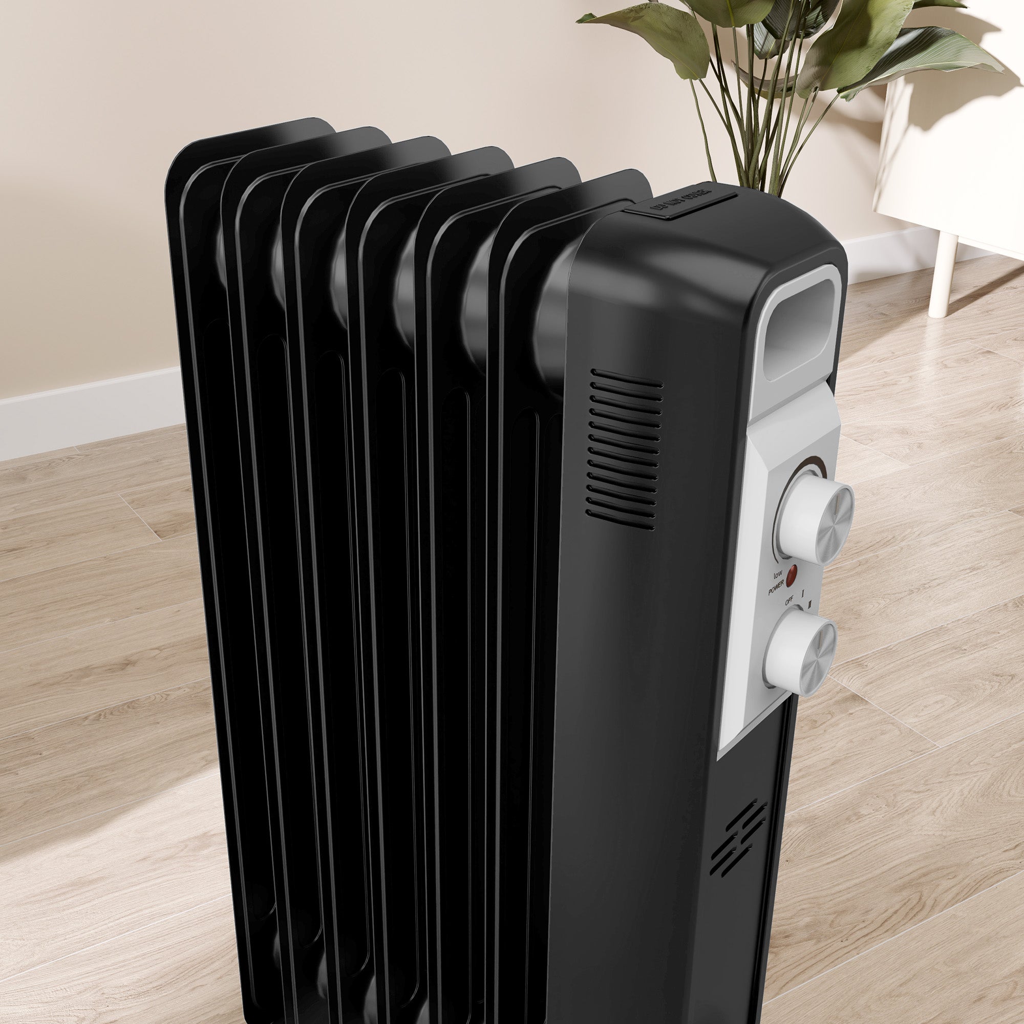 1.5kW Seven Fin Oil-Filled Radiator - Black