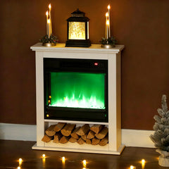 Fynco - 1800W Adjustable Faux Flame Electric Fireplace - White