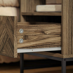 Bedside Table with Drawer and Shelf, Side End Table with Steel Legs for Living Room, Bedroom, Brown Wood Effect