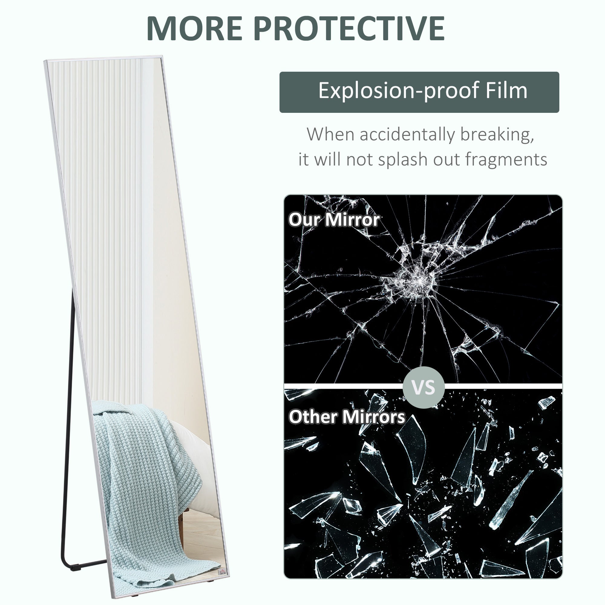 Full Length Mirror Wall-Mounted, 160 x 40 cm Freestanding Rectangle Dressing Mirror for Bedroom, Living Room, Silver Frame
