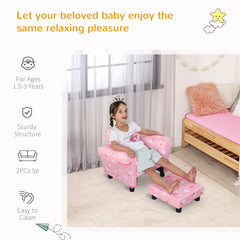 Toddler Chair Children's Armchairs Wood Frame w/ Footrest Anti-Slip Legs High Back Arms for Bedroom Playroom Cute Cloud Star Pink
