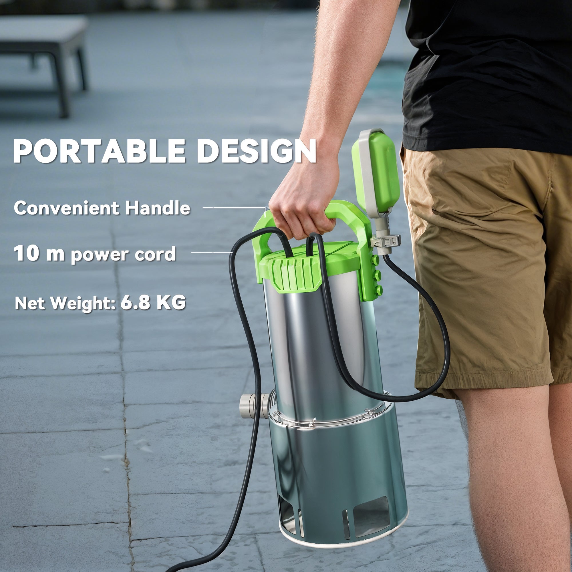 1100W Submersible Water Pump for Dirty/Clean Water, 18500L/H Electric Sump Pump with Float Switch, Drain Water from Garden Pond, Hot Tub, Ditches, Portable and Lightweight, Green