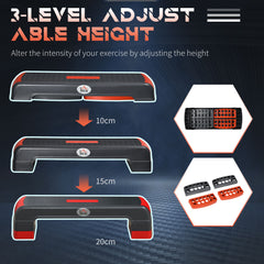 Aerobic Step, 10cm, 15cm & 20cm Height Adjustable Exercise Stepper for Exercise Workout, Nonslip Step Board Great for Home & Office, Grey and Red