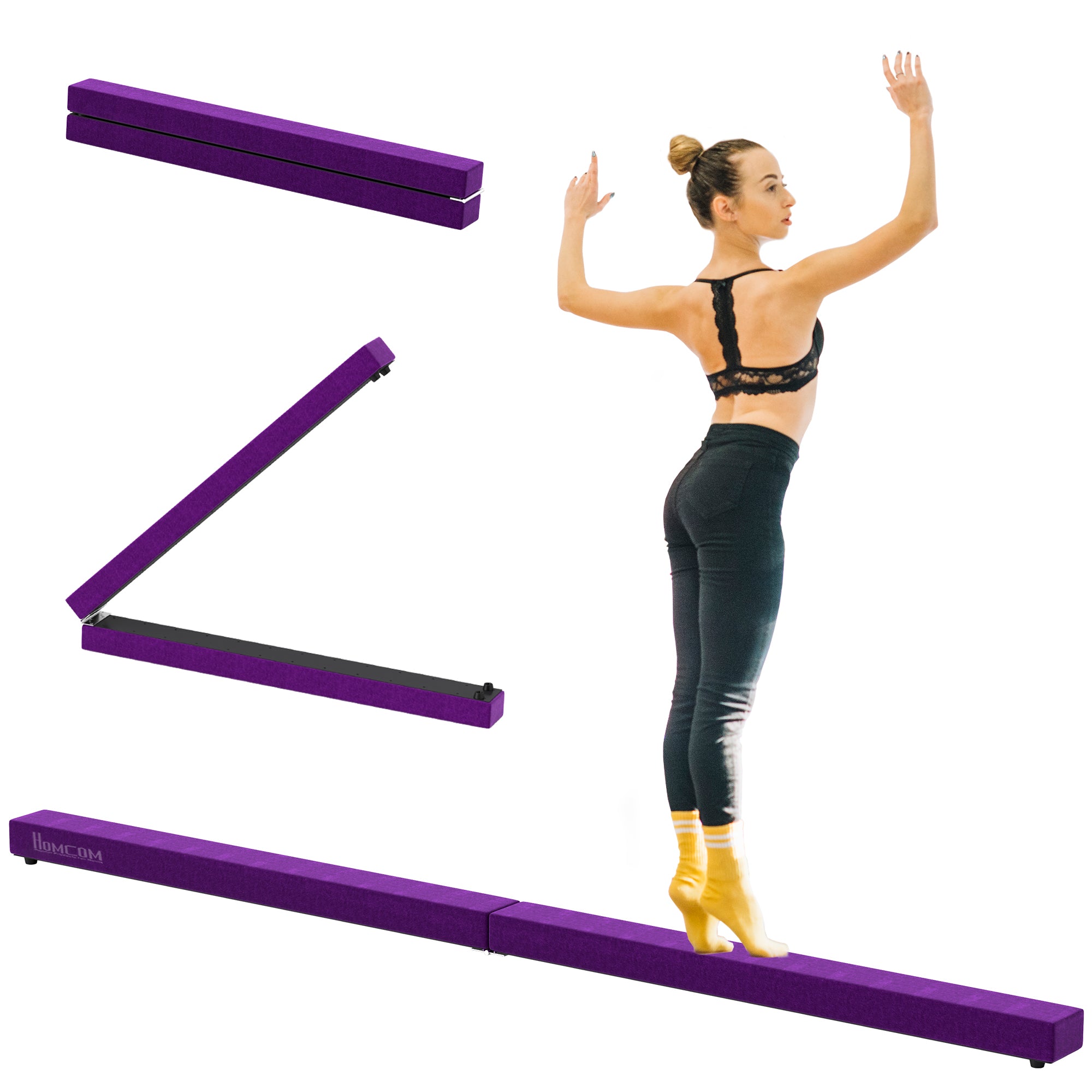 2.4M 8FT Gymnastics Folding Balance Beam Home Gym Training Exercise Sports - Purple