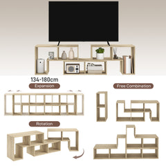 TV Stand for TVs up to 75 Inches, Free Combination TV Unit with Storage Shelves, Extendable Entertainment Centre for Living Room, Grey Oak Wood Grain