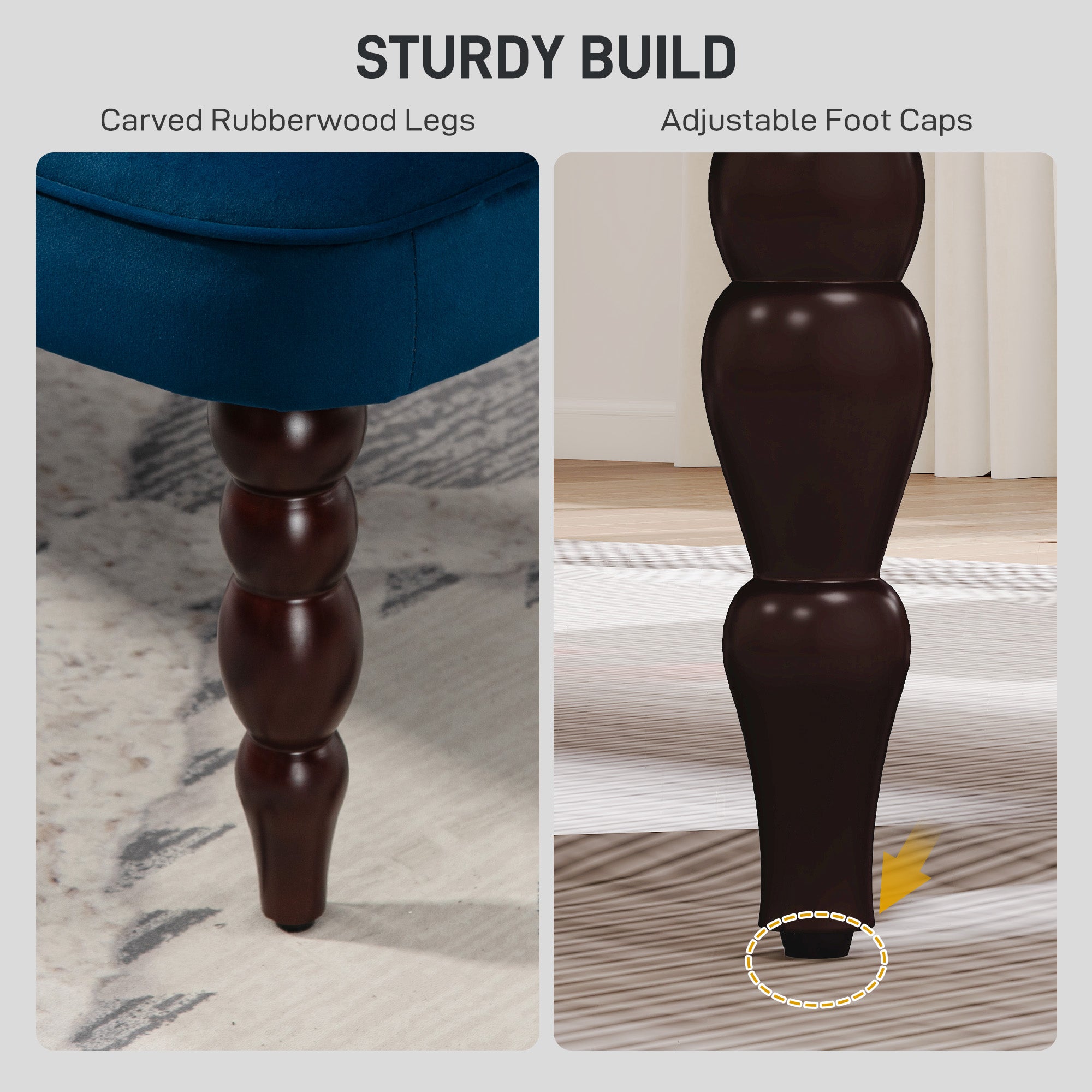 Fynco - Velvet 2 Seater Sofa, Button Tufted Wingback Loveseat with Rubber Wood Legs for Living Room, Bedroom, Dark Blue