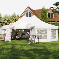 10 Sides Decagonal Garden Gazebo Marquee Party Tent Wedding Canopy Outdoor Heavy Duty Metal Frame (8.9m x 6.5m) - White