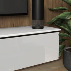 160cm High Gloss Floating TV Unit Stand for TVs up to 70", Wall Mounted TV Cabinet with Storage Cupboards, White