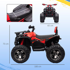 12V Quad Bike ATV with LED Lights, Music, Backrest, Forward, Backward, Red