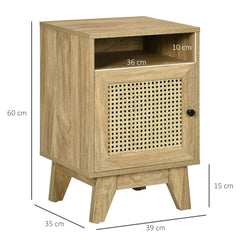 2-Piece Narrow Rattan Nightstands, Side End Table with Shelf and Cupboard, 39cm x 35cm x 60cm, Natural
