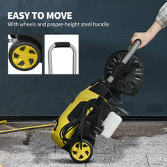 1800W High Pressure Washer, 150 Bar Pressure, 420 L/h Flow, Portable Power Washer Jet Wash Cleaner with Adjustable Nozzle, 6M Hose, Hose Reel, Steel Handle for Home Patio Car Driveway, Yellow