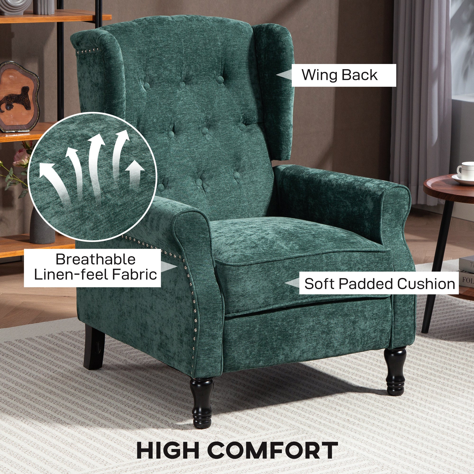150° Reclining Vintage Armchair, with footrest - Dark Green