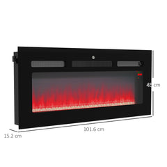 Fynco - 102cm/40" Electric Fireplace, 2000W Recessed and Wall Mounted Electric Fire with Remote Control, 9 Flame Colour and Crystal, Black