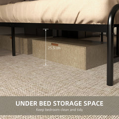 4.8ft Double Bed Frame with Industrial Wood Headboard, Steel Slat Support and 25.5cm Underbed Storage Space, 145 x 199cm, Rustic Brown
