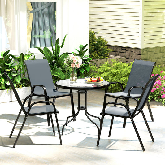 Five-Piece Steel Patio Set, with Glass-Top Table - Dark Grey