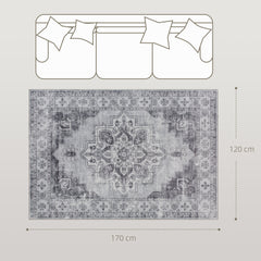 Fynco - Vintage Area Rug, Non-Slip Washable Rug, Flannel Floor Carpet for Living Room, Bedroom, Dining Room, Home Office, 170 x 120 cm, Grey