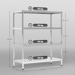 Fynco - 4-Tier Bakers Rack with Storage, Stainless Steel Microwave Stand with Adjustable Shelves for Small Spaces, Kitchen Storage Unit for Spices, Pots and Pans, Silver Tone