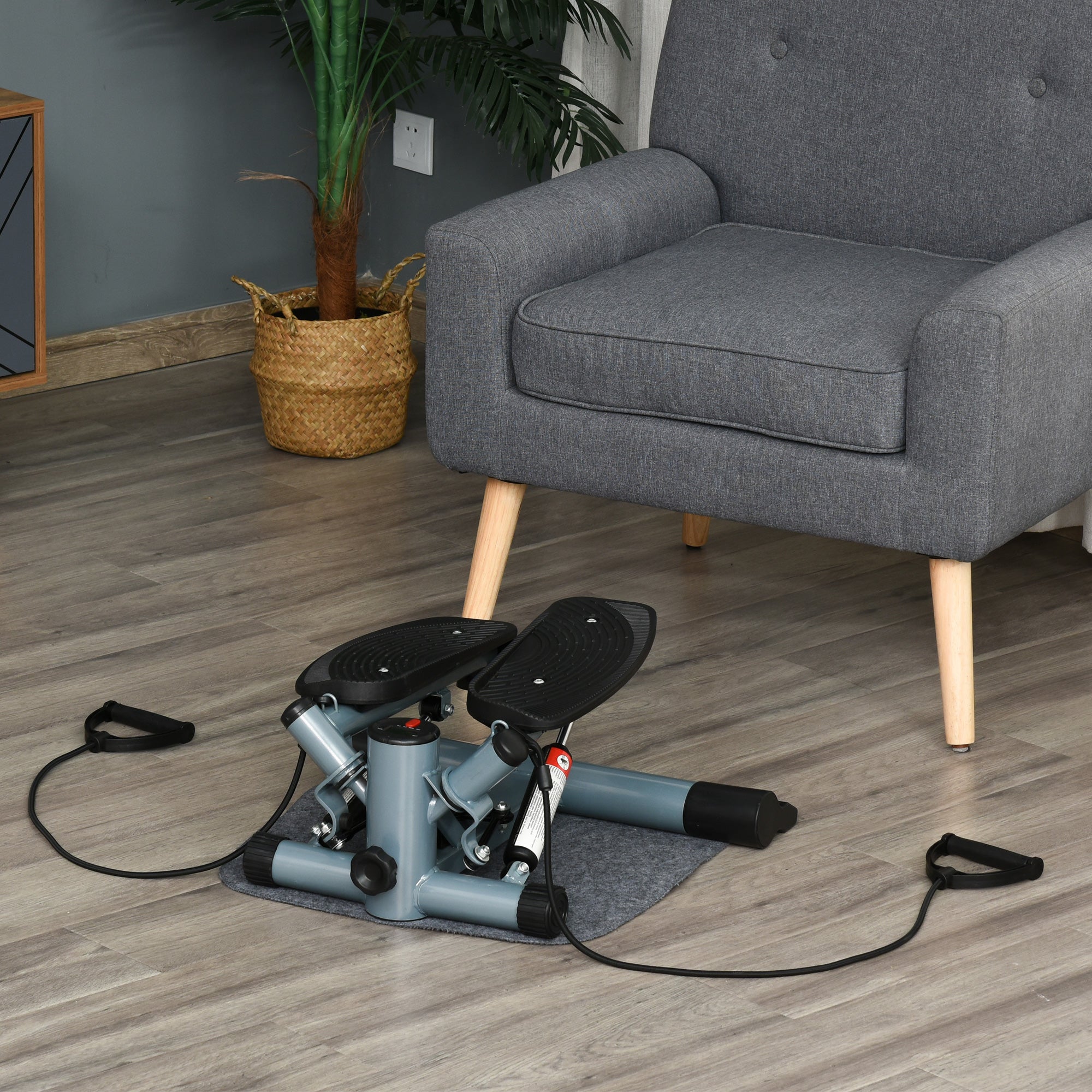 Mini Stepper Step Machine with Resistance Bands and Cushion Mat for Leg Arm Full Body Training Fitness Stair Stepper