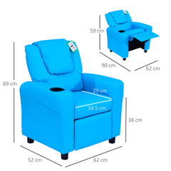 Kids Recliner Chair, PU Leather with Adjustable Backrest, Footrest, Padded Headrest, Blue