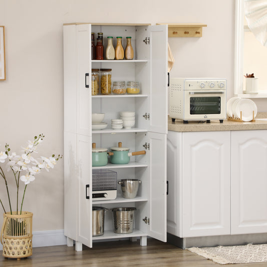 Freestanding Kitchen Cupboard, 4-Door Storage Cabinet Organizer with Adjustable Shelves White