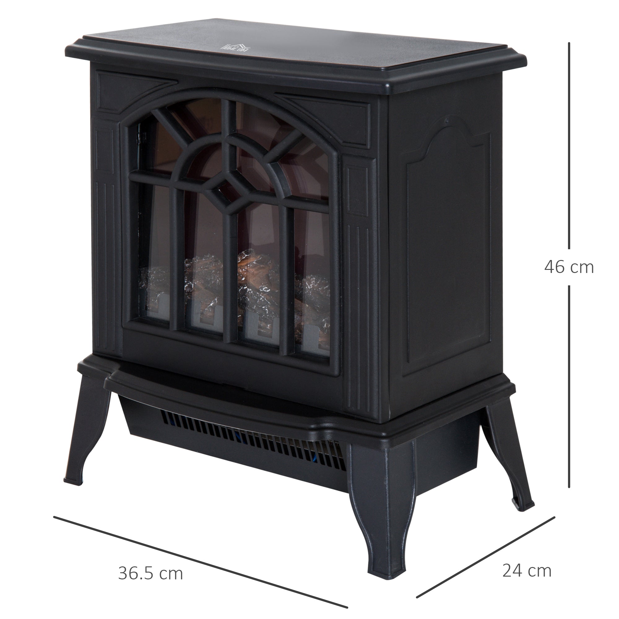 Fynco - 1000W/2000W Freestanding Electrical Fireplace Indoor Heater Stove Log Wood LED Burning Effect Flame with Thermostat Control Black