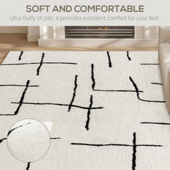 Fynco - Modern Fluffy Area Rug, Geometric Pattern Washable Rug, Soft High Pile Floor Carpet for Living Room, Bedroom, Dining Room, Home Office, 170 x 120 cm, Cream