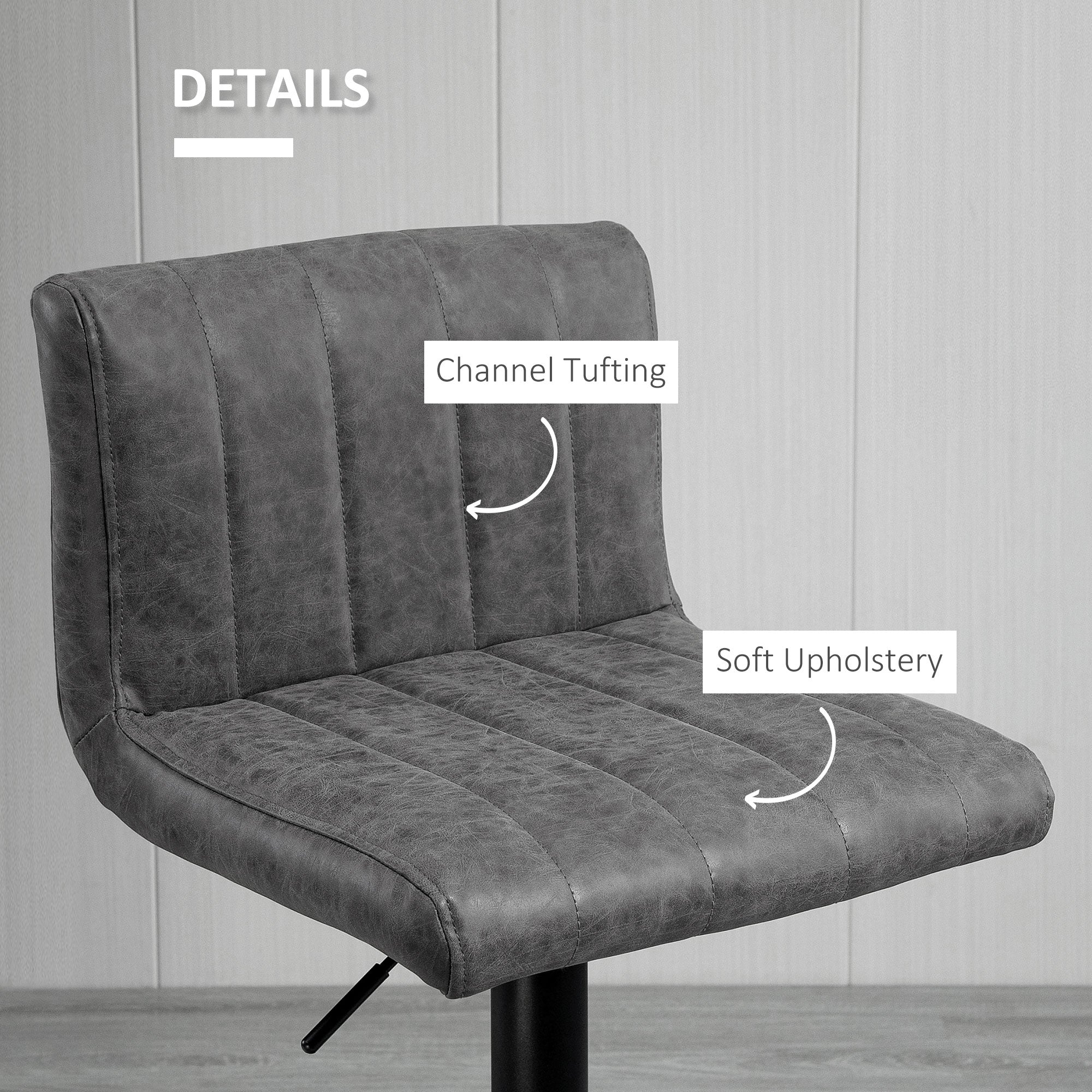 Adjustable Barstools Set of 2, Swivel Counter Bar Chairs, Bar Stools with Footrest, PU Leather, Gas Lift, Grey