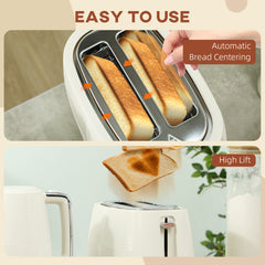 Kettle and Toaster Set, 1.7L 3000W Fast Boil Kettle & 2 Slice Toaster Kitchen Set with 7 Level Browning Controls, Defrost, Reheat, Boil-dry Protection, Cream White