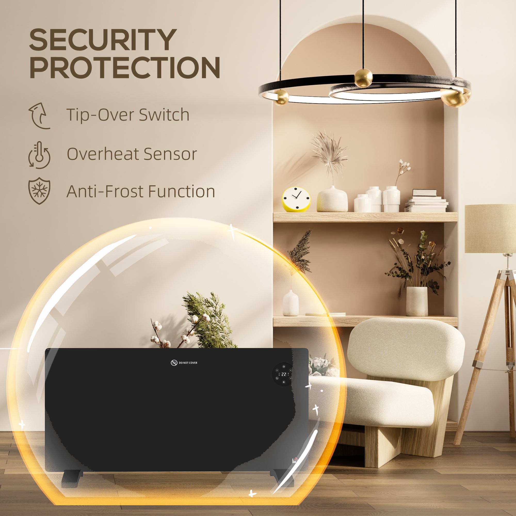 Fynco - 2000W Electric Convector Heater, Freestanding or Wall Mounted, Space Heater with Adjustable Thermostat, Timer, Black