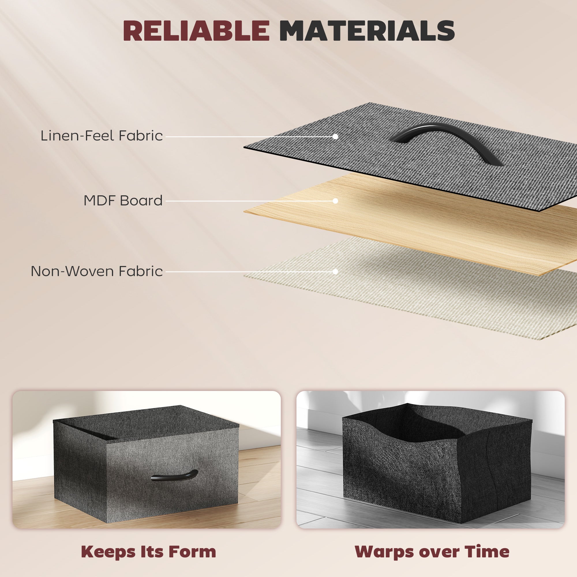 Chest of Four Fabric Drawers - Charcoal Grey