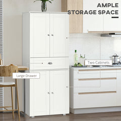 Fynco - Freestanding Tall Kitchen Cupboard Storage Cabinets with Drawer and 3 Adjustable Shelves for Dining Room, Living Room, White
