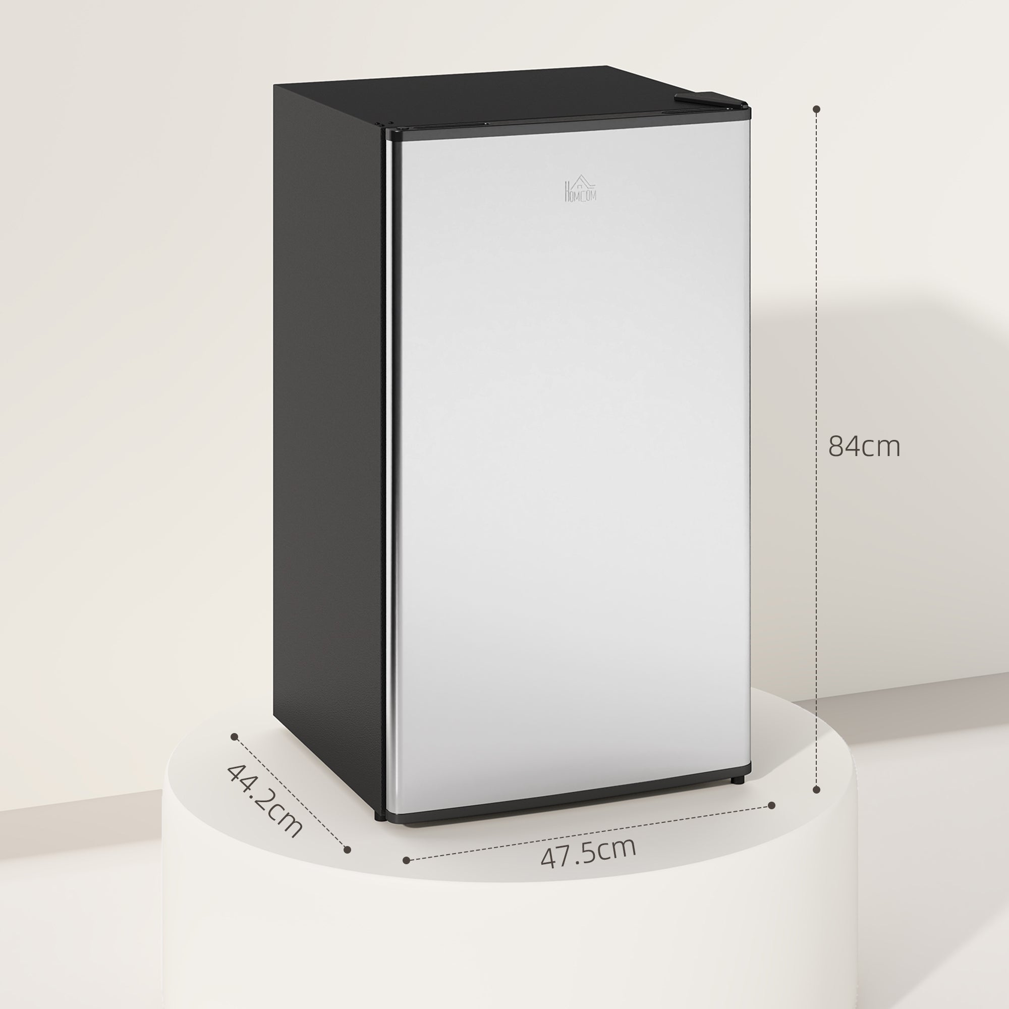 91 Litre Freestanding Under Counter Fridge Freezer, Small Fridge with Chiller Box, Adjustable Thermostat, 47.5cm Wide, Silver Tone