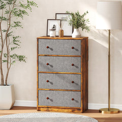 Chest of Drawers, Dresser with 4 Fabric Drawers - Grey and Rustic Brown