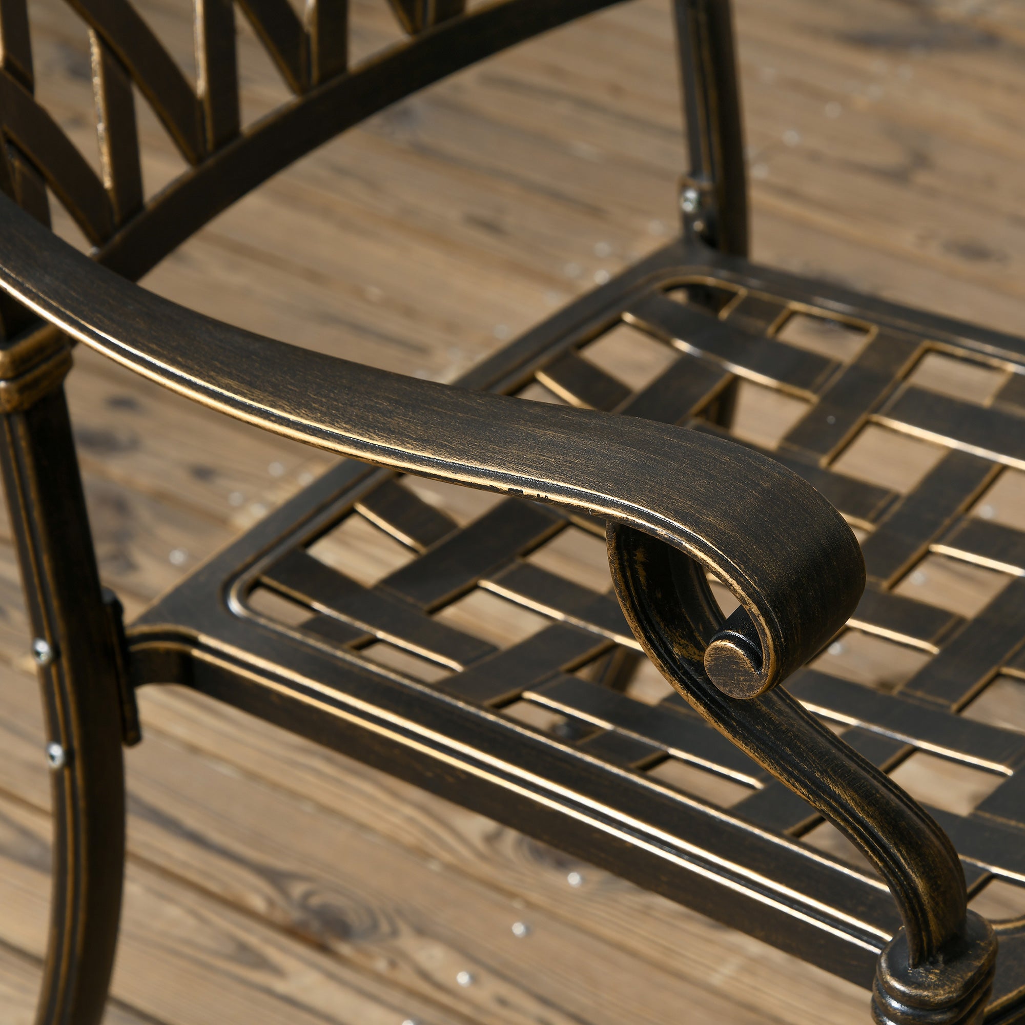 5-Piece Outdoor Furniture Dining Set, Cast Aluminum Conversation Set Includes 4 Chairs and Φ90cm Round Table with Φ50mm Umbrella Hole for Patio Garden Deck, Flower Design