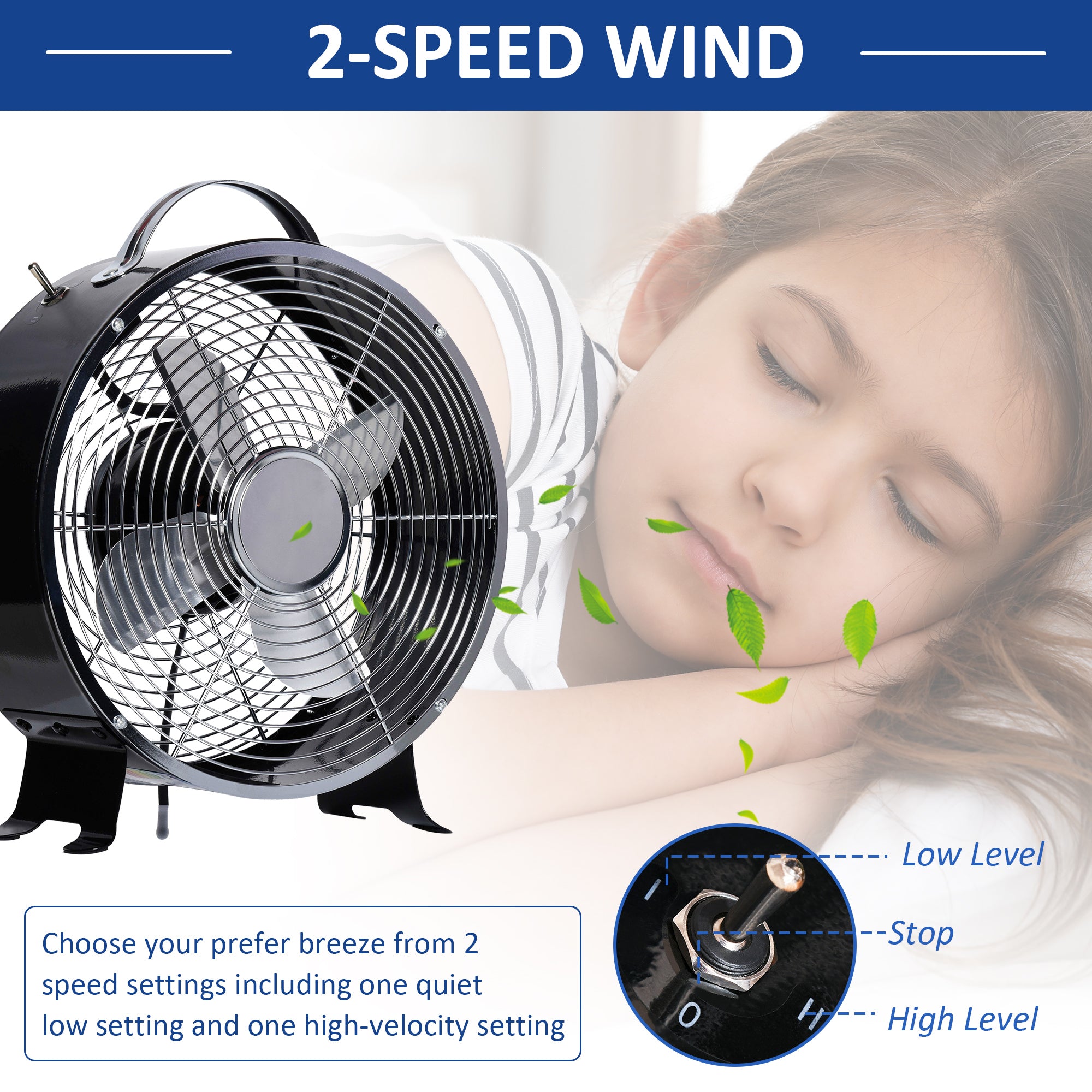 10" 2-Speed Electric Table Desk Fan w/ Safety Guard Anti-Slip Feet Portable Personal Cooling Fan Home Office Bedroom Black