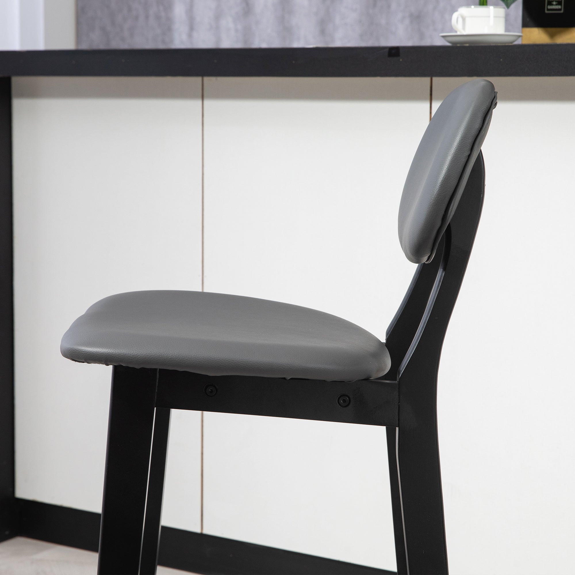 Bar Stools Set of 2, Breakfast Bar Chairs, PU Leather Upholstered Kitchen Stools with Backs, Footrests and Solid Wood Legs, Dark Grey