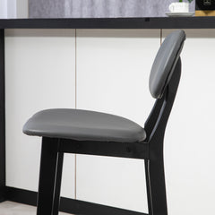 Bar Stools Set of 2, Breakfast Bar Chairs, PU Leather Upholstered Kitchen Stools with Backs, Footrests and Solid Wood Legs, Dark Grey