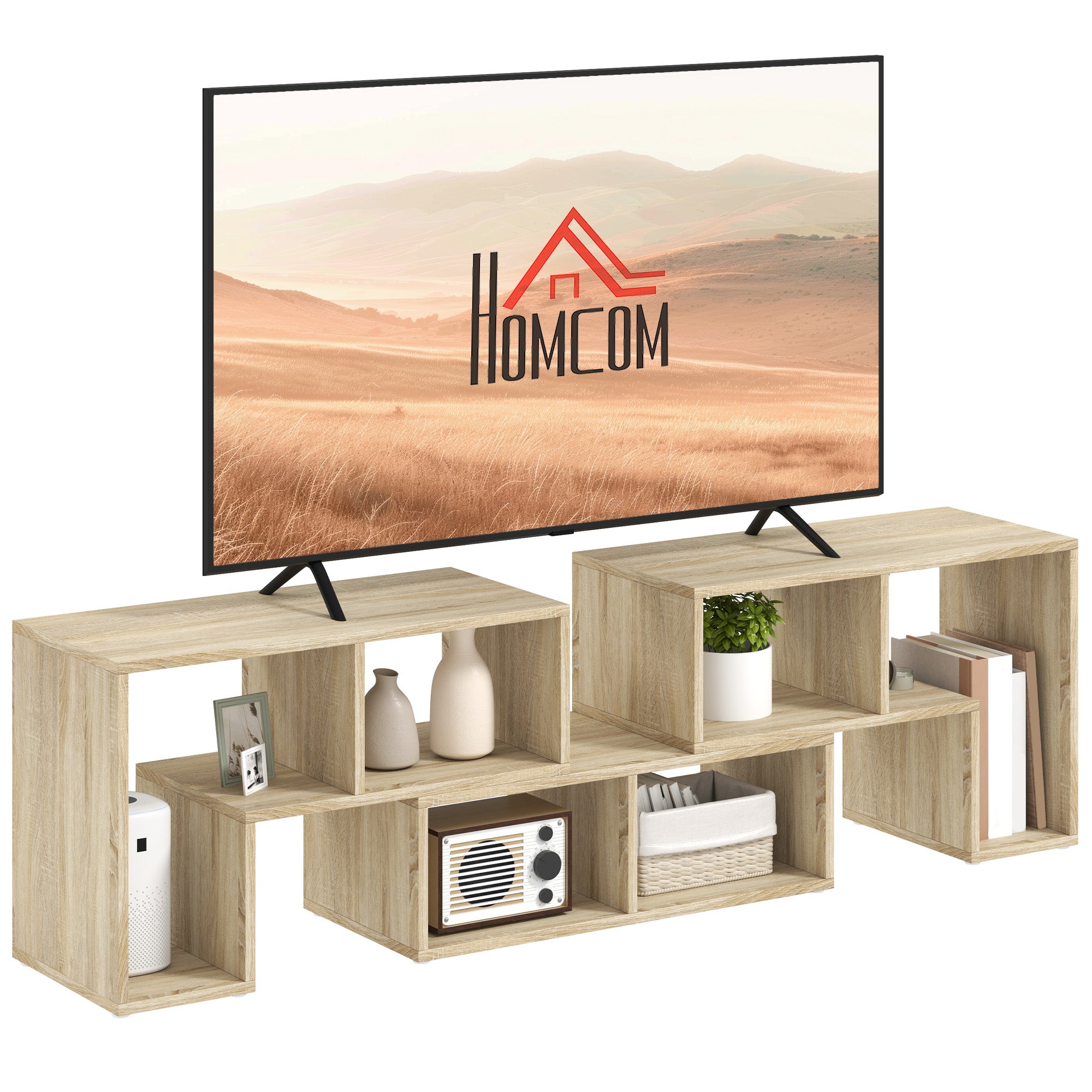 TV Stand for TVs up to 75 Inches, Free Combination TV Unit with Storage Shelves, Extendable Entertainment Centre for Living Room, Grey Oak Wood Grain