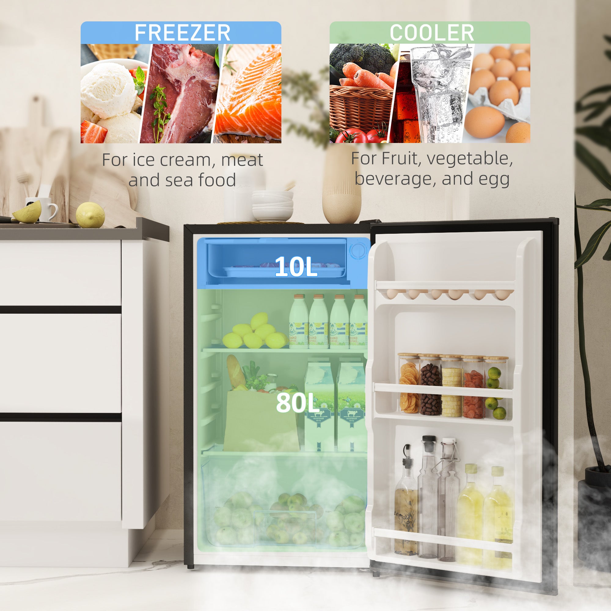 91L Freestanding Under-Counter Fridge with Lock - Black