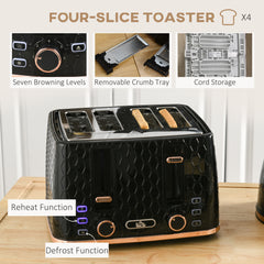 1.7L 3000W Fast Boil Kettle & 4 Slice Toaster Set, Kettle and Toaster Set with 7 Browning Controls, Crumb Tray, Black