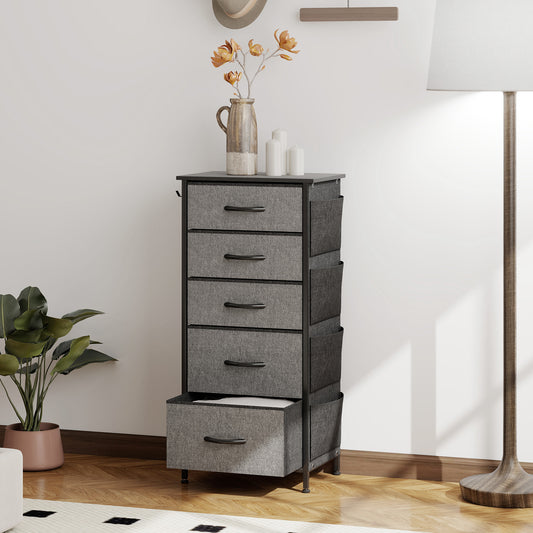 Chest of Five Fabric Drawers - Charcoal Grey