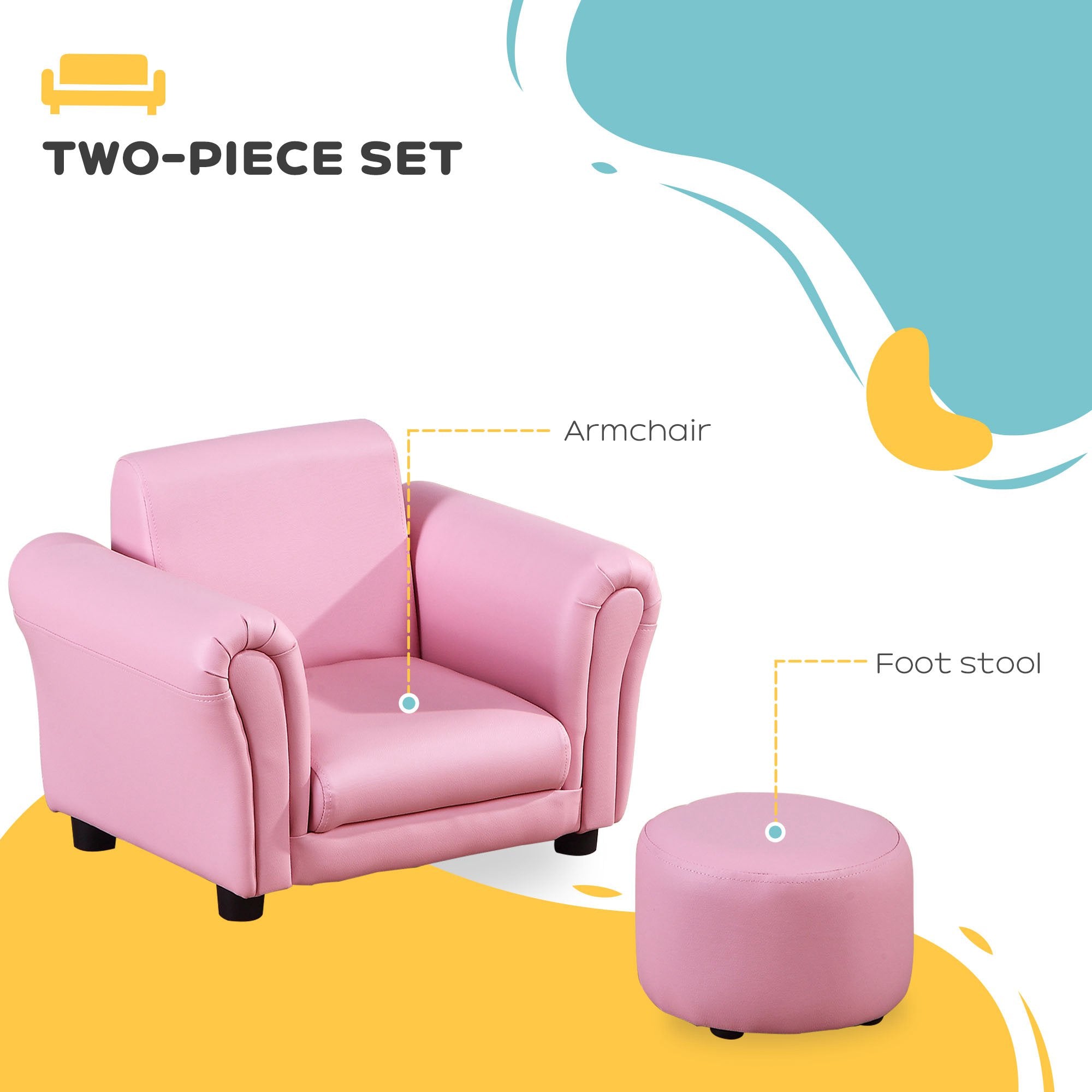 Toddler Chair Single Seater Kids Sofa Set, 54 x 42 x 41cm, Kids Sofa with Stool, Pink