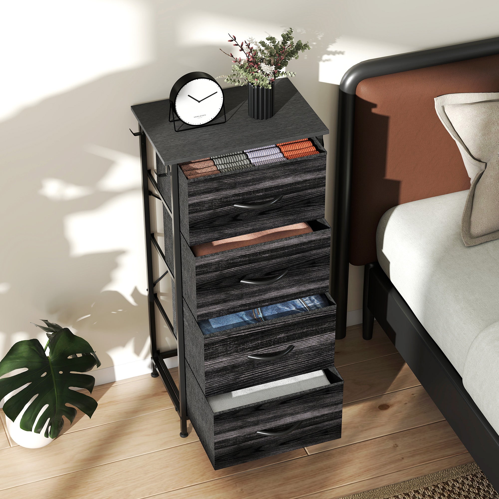 Chest of Four Fabric Drawers - Black