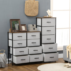 Fabric Chest of Drawers, Industrial Bedroom Dresser with 5 Fabric Drawers, Steel Frame and Wooden Top for Nursery, Living Room, Hallway, Grey