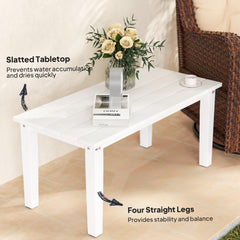 Outdoor Garden Coffee Table, HDPE All-Weather Rectangular Outdoor Garden Table with Slatted Tabletop for Patio, Balcony, 91 x 44 x 42 cm, White