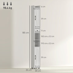 Fynco - Tall Bathroom Cabinet, Farmhouse Slim Bathroom Storage Cabinet with Barn Doors, Toilet Paper Roll Holder, Drawer and Adjustable Shelves, Narrow Bathroom Storage Unit, 20 x 20 x 185cm, White