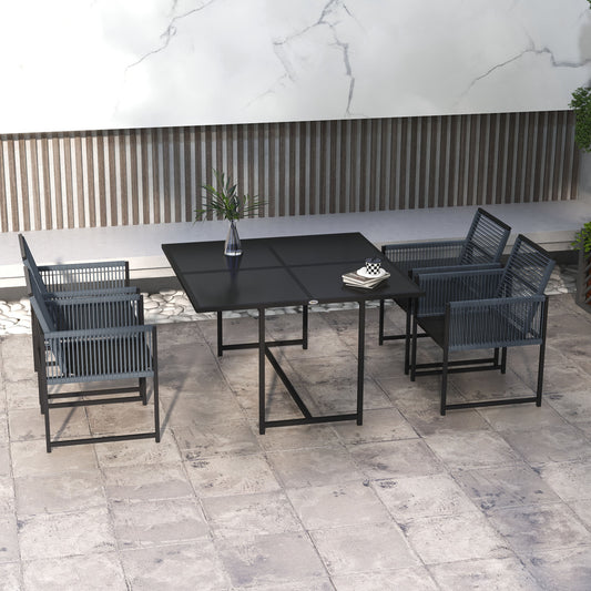 Five-Piece Metal Dining Set, with Folding Back Chairs, Dark Grey