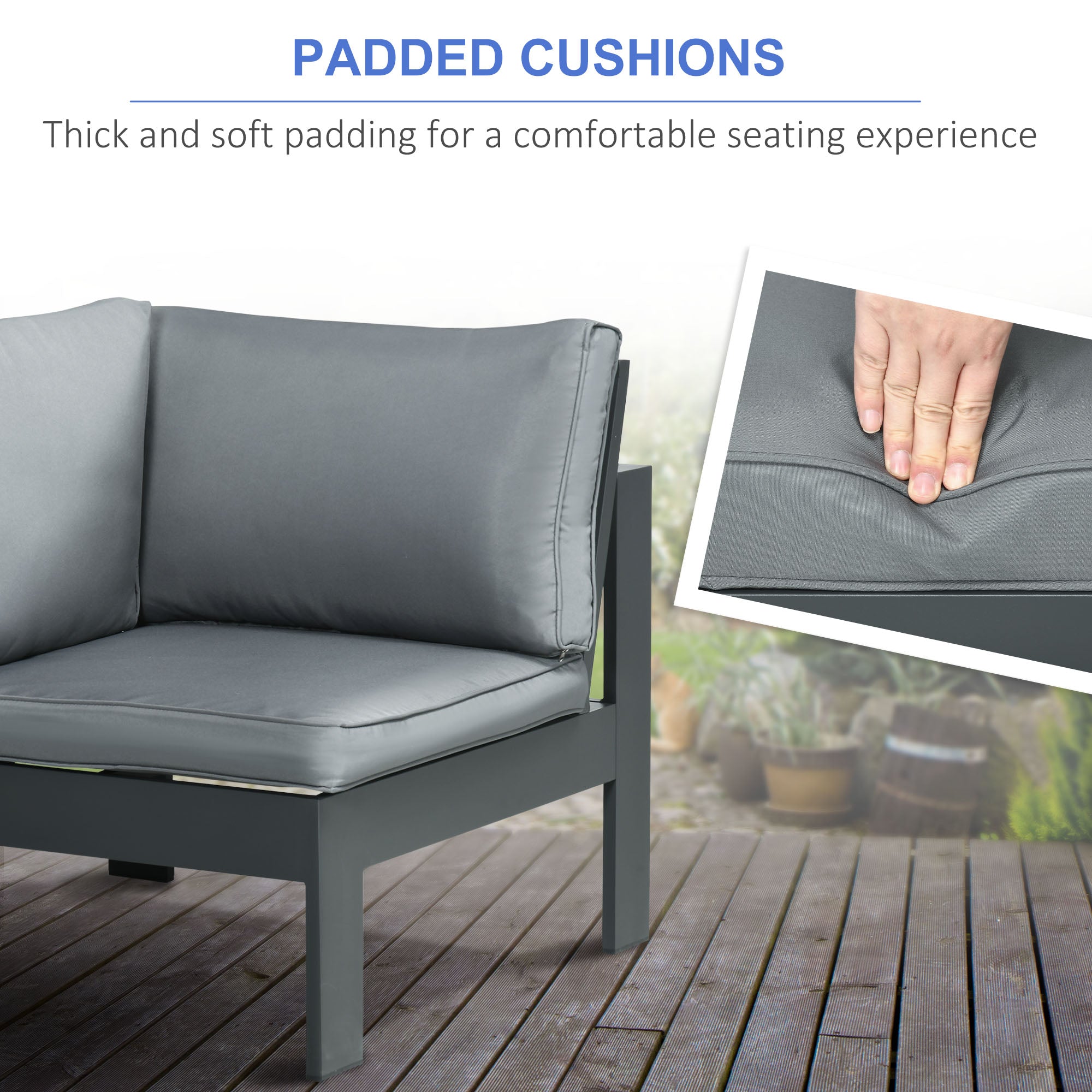 6-Piece Aluminium Garden Furniture Set with Fire Pit Table, Outdoor Dining Sofa Set with Cushions, Loveseats and Footstools, Sectional Corner Conservatory Furniture for Patio, Grey